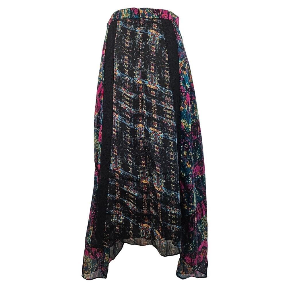 BCBGeneration Asymmetrical Lace Boho Floral Tapestry Sheer Chiffon Maxi Skirt S